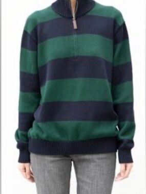 Brandy Melville Aleah Sweater. Striped Half-Zip Sweater in Green and Navy